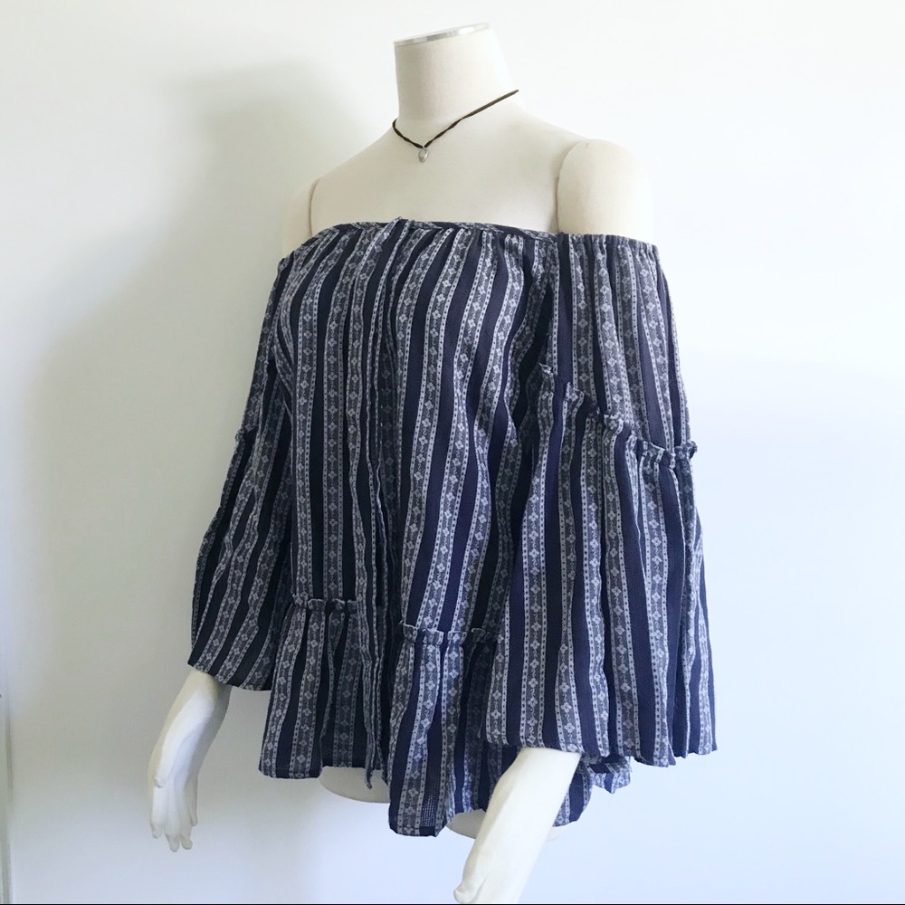 Off shoulder flared tiered tie bohemian top
